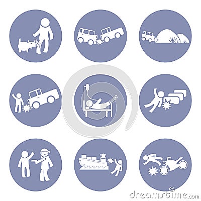 Insurances type and accident icon set pictogram for presentation business concept background in Vector Illustration