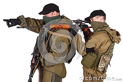 Insurgent sniper pair with SVD rifle and RPD machine gun Stock Photo