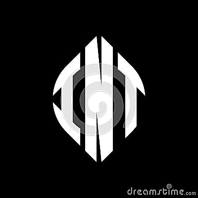 INT circle letter logo design with circle and ellipse shape. INT ellipse letters with typographic style. The three initials form a Vector Illustration