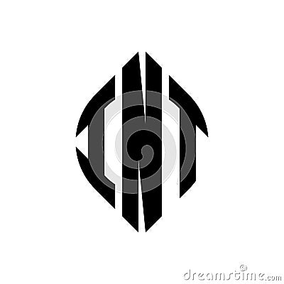 INT circle letter logo design with circle and ellipse shape. INT ellipse letters with typographic style. The three initials form a Vector Illustration