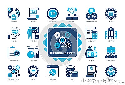 Intangible Asset solid icon set Stock Photo