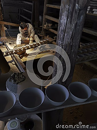 Intangible Cultural Heritage Inheritor making bamboo handcrafts Editorial Stock Photo