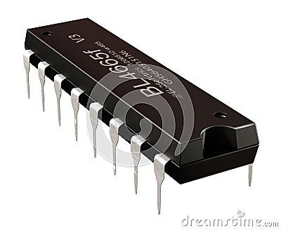 Integrated circuit or micro chip 16 order pin 2 sections circuit design . Editorial Stock Photo
