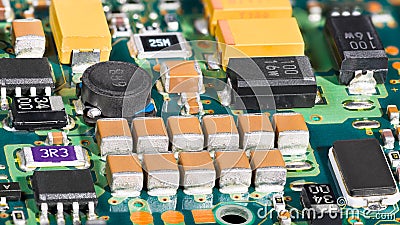 Integrated circuits. Surface mount technology. Electronic components Stock Photo