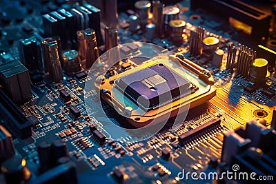 integrated microchip. cpu computer. tech background. Stock Photo