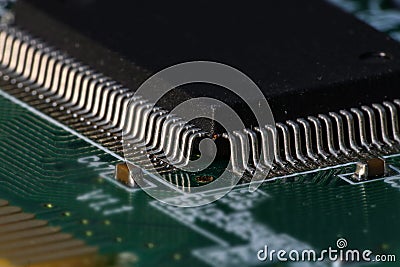 Integrated semiconductor microchip microprocessor on the circuit board Stock Photo