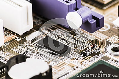 Integrated semiconductor microchip microprocessor on circuit board representative of the high tech industry and computer science Stock Photo