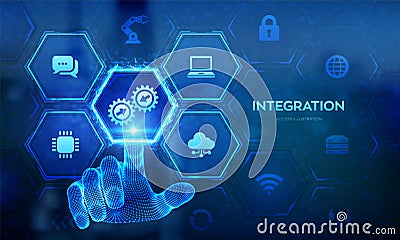 Integration data system. System Integration technology concept. Industrial and smart technology. Business and automation solutions Vector Illustration