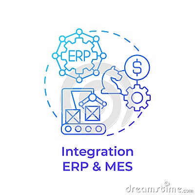 Integration ERP and MES blue gradient concept icon Vector Illustration