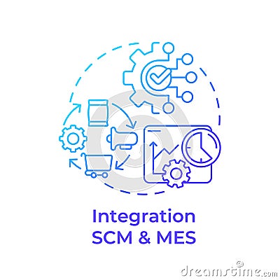 Integration SCM and MES blue gradient concept icon Vector Illustration