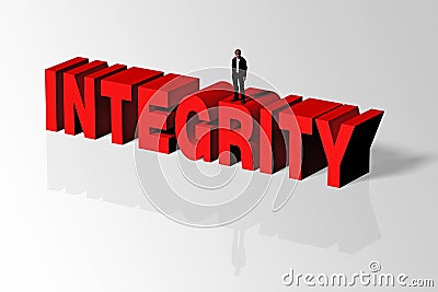 Integrity Concept Illustrated by Integrity Word and Person, 3D R Stock Photo