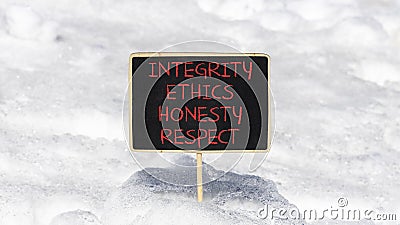 Integrity ethics honesty respect symbol. Concept word Integrity Ethics Honesty Respect on beautiful blackboard. Beautiful white Stock Photo