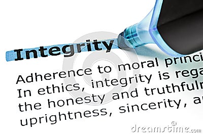 Integrity highlighted in blue Stock Photo