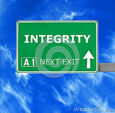 INTEGRITY road sign against clear blue sky Stock Photo