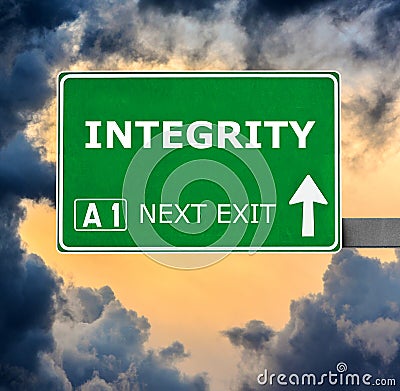 INTEGRITY road sign against clear blue sky Stock Photo