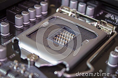 CPU slot,Intel LGA 1151 cpu socket on motherboard Computer PC with cpu processor Stock Photo