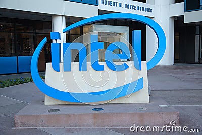 Intel Sign at Corporate Headquarters. Editorial Stock Photo