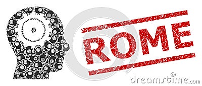 Intellect Recursive Composition of Intellect Icons and Distress Rome Seal Vector Illustration