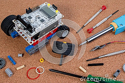 Intellectual development DIY robot toy assembly kit. Stock Photo