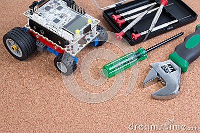 Intellectual development DIY robot toy assembly kit. Stock Photo