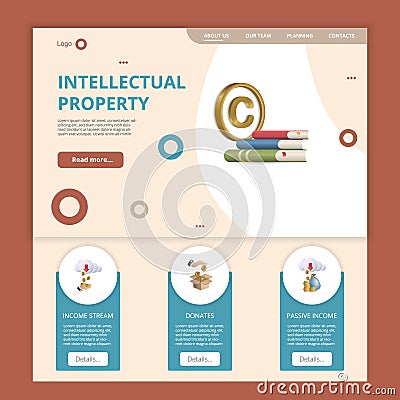 Intellectual property flat landing page website template. Income stream, donates, passive income. Web banner with header Cartoon Illustration