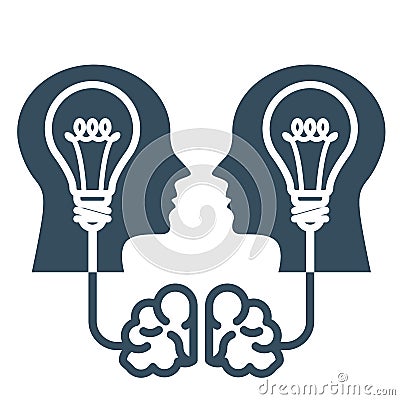 Intellectual property and ideas - head with light bulb Vector Illustration