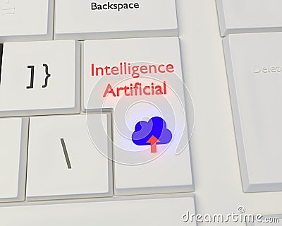 Intelligence Artificial IA upload key Cartoon Illustration