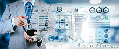 Intelligence BI and business analytics BA with key performance indicators KPI dashboard concept. Stock Photo