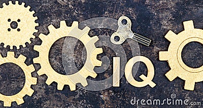 Intelligence quotient, iq test score and level concept, gears with key Stock Photo