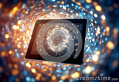 intelligence whirlpool data caught tablet artificial swirling nanotechnology modern datum vortex advanced digital technology Stock Photo