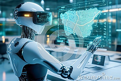 Intelligent AI Agentic robot data analysis complex futuristic work Stock Photo