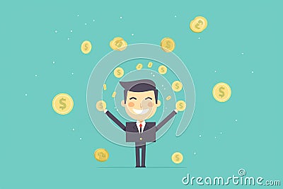 Smiling Businessman with Creative Idea Concept Above the Head - Successful Entrepreneur in Office Stock Photo