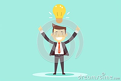 Smiling Businessman with Creative Idea Concept Above the Head - Successful Entrepreneur in Office Stock Photo