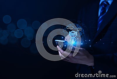 Intelligent digital chatbot chat assistant robots of customers access information online internet network. ai artificial Stock Photo