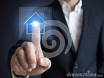 Intelligent house, smart home and home automation concept. Symbol of the house and wireless communication Stock Photo