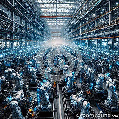 Intelligent robotic system for warehouses and factories Stock Photo