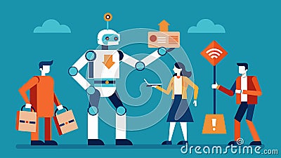 Intelligent robotics operate alongside human workers using data to make splitsecond decisions and maximize productivity Vector Illustration