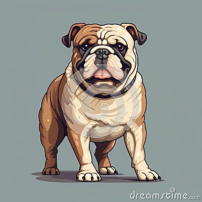 Intense Color Bulldog Cartoon: Cute English Bulldog In 8bit Style Stock Photo