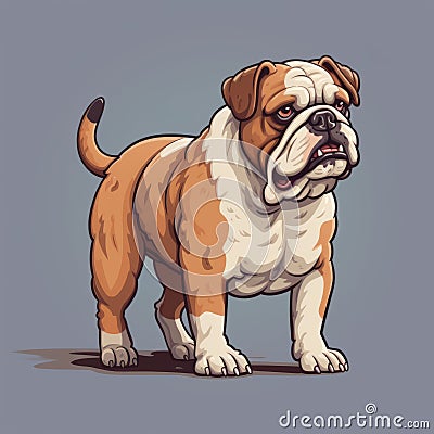 Intense Color Bulldog Cartoon On Gray Background Cartoon Illustration