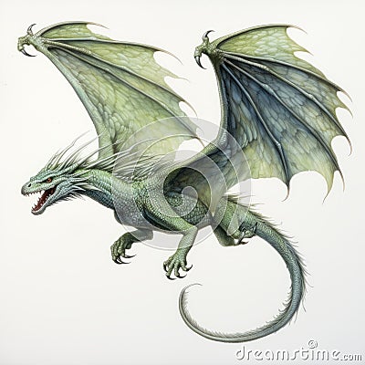 Intense Coloration: Green Dragon In Flight - Detailed Character Illustration Cartoon Illustration