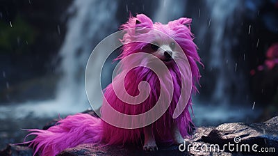 Intense Colorful Pink Dog In Rain By Fantastical Creature Artist Stock Photo