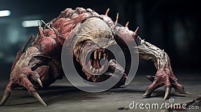 Intense Demon Battle: Unreal Engine Rendered Monster In Death Strike Pose Stock Photo