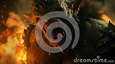 Intense Demon Fire: Unreal Engine 5 Close-up Caninecore Action Stock Photo