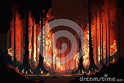 A Dramatic Rendering of a Forest on Fire Illustration Stock Photo
