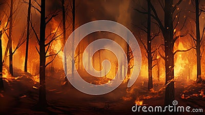 Intense flames from a massive forest fire. Flames light up the night as they rage thru pine forests and sage brush Stock Photo