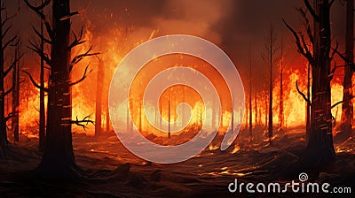 Intense flames from a massive forest fire. Flames light up the night as they rage thru pine forests and sage brush Stock Photo