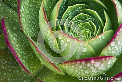 Intense green echevaria succulent after a rare rain Stock Photo