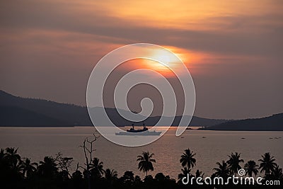 Amazing asian sunset with warship Stock Photo