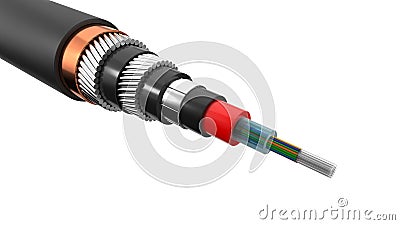 Inter continental internet cable cut off. underwater cable showing inside. isolated on white, 3d illustration Cartoon Illustration