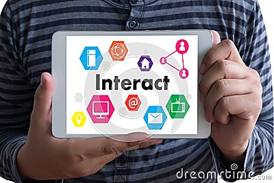 Interact Communicate Businessman working Connect Social Media So Stock Photo